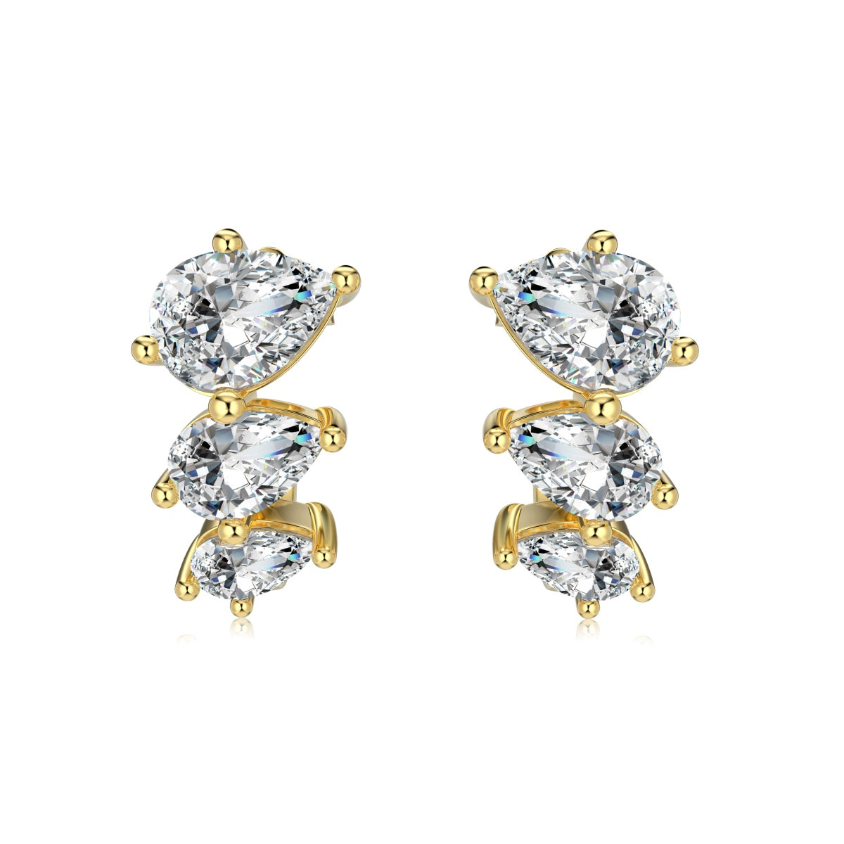 925 Sterling Silver Stud Earrings – 18K gold plated with oval zirconia