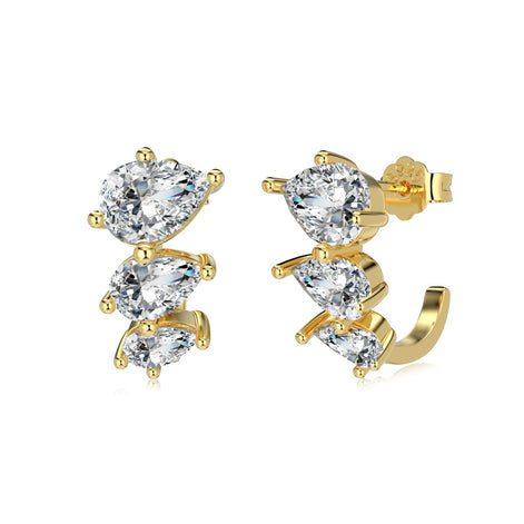 925 Sterling Silver Stud Earrings – 18K gold plated with oval zirconia