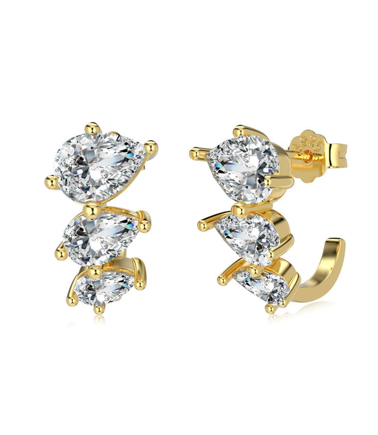 925 Sterling Silver Stud Earrings – 18K gold plated with oval zirconia