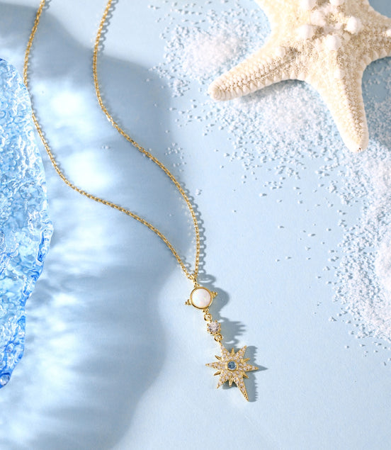 18K gold-plated chain made of 925 sterling silver with opal and zirconia pendants