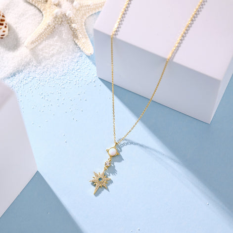 18K gold-plated chain made of 925 sterling silver with opal and zirconia pendants