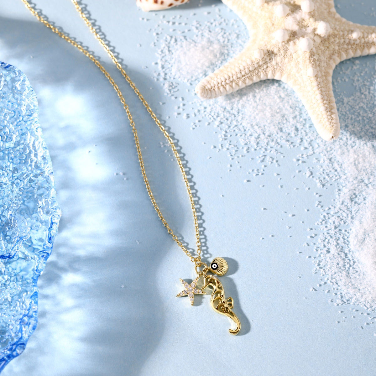 18K gold-plated chain made of 925 sterling silver with maritime pendants