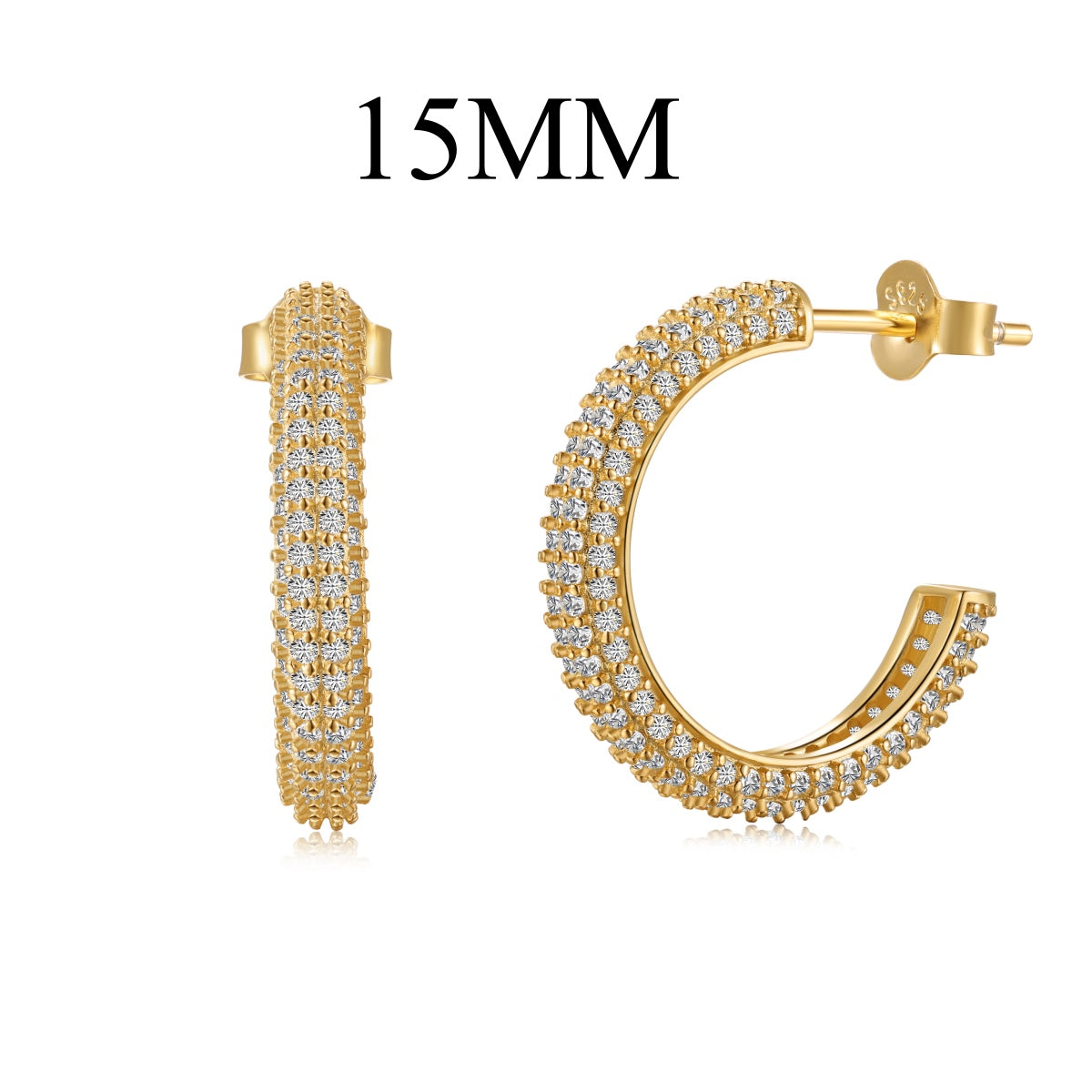 Hoop earrings made of 925 silver – 18K gold-plated, 9 mm/ 15 mm