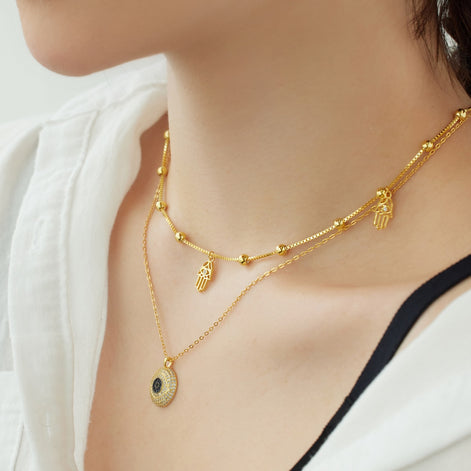 Necklace with eye pendant – 18K gold-plated &amp; set with zirconia