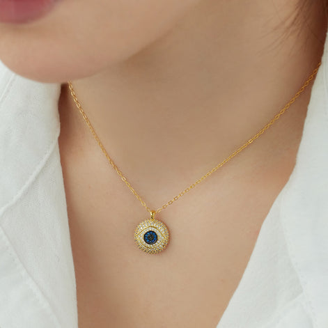 Necklace with eye pendant – 18K gold-plated &amp; set with zirconia