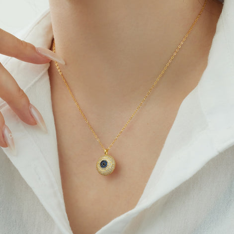 Necklace with eye pendant – 18K gold-plated &amp; set with zirconia