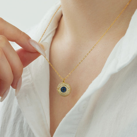 Necklace with eye pendant – 18K gold-plated &amp; set with zirconia