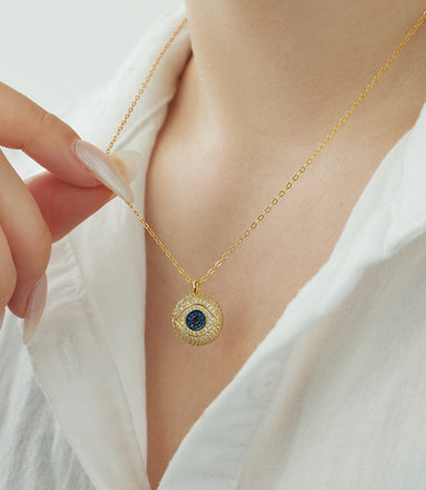 Necklace with eye pendant – 18K gold-plated &amp; set with zirconia