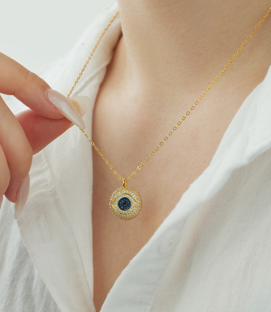 Necklace with eye pendant – 18K gold-plated &amp; set with zirconia