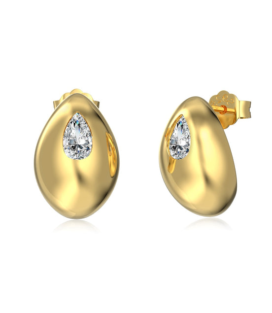 Elegant stud earrings made of 925 silver - 18K gold-plated with zirconia
