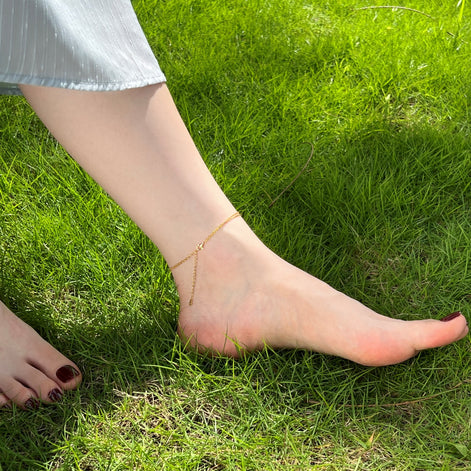 Anklet 925 silver, 18K gold-plated with butterfly pendant &amp; zirconia stones