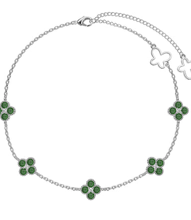 Anklet made of 925 silver with 5x clover leaf pendants &amp; green zirconia stones