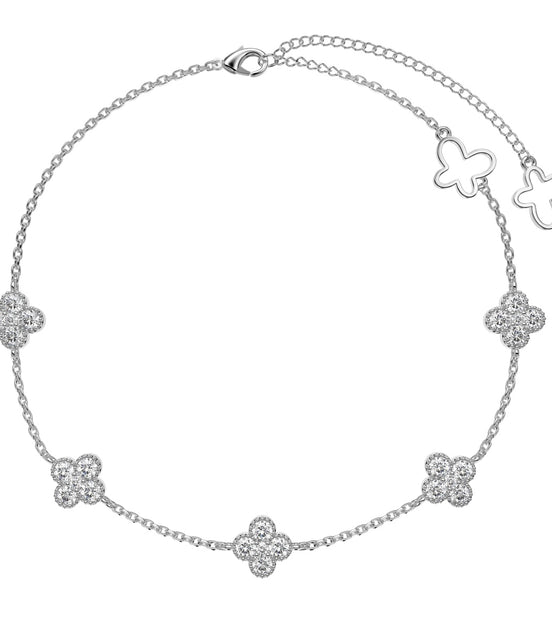 Anklet made of 925 silver with 5x clover pendants &amp; zirconia