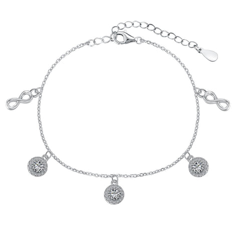 Anklet made of 925 silver with zirconia and infinity pendants