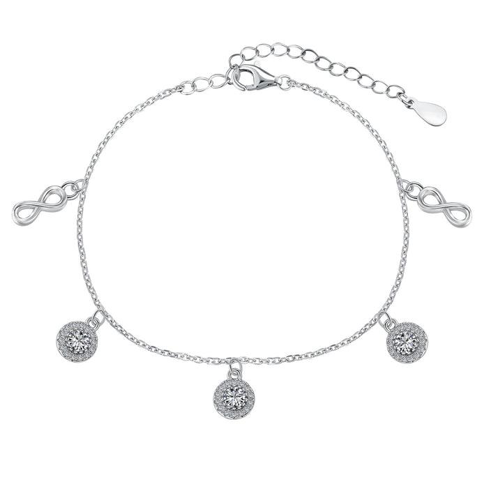 Anklet made of 925 silver with zirconia and infinity pendants