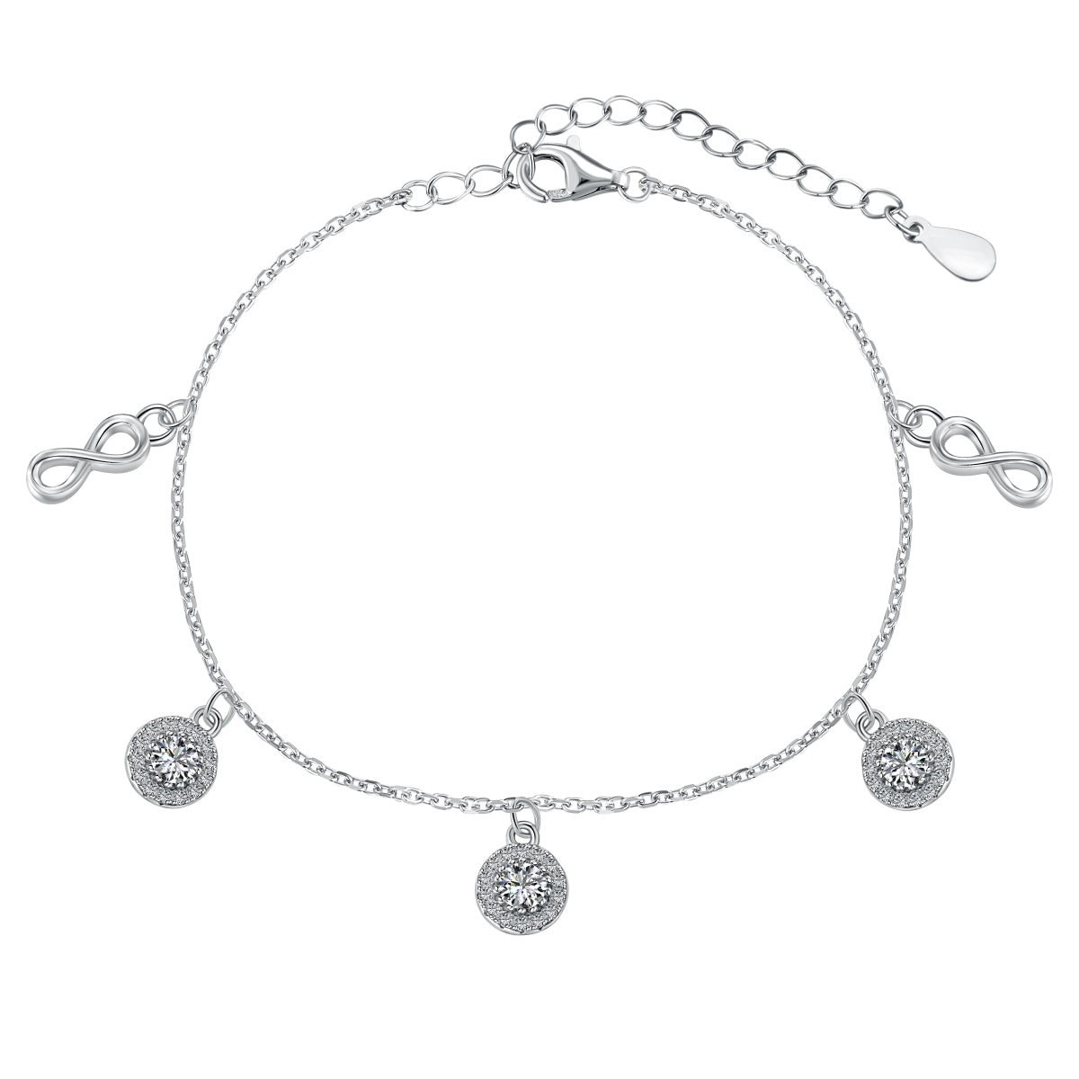 Anklet made of 925 silver with zirconia and infinity pendants