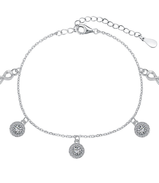 Anklet made of 925 silver with zirconia and infinity pendants