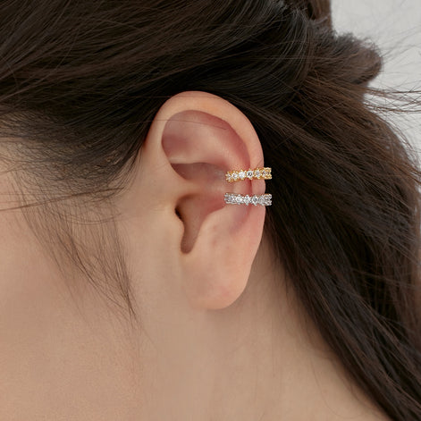 Ear clip made of 925 silver and 18k gold plating with zirconia stones