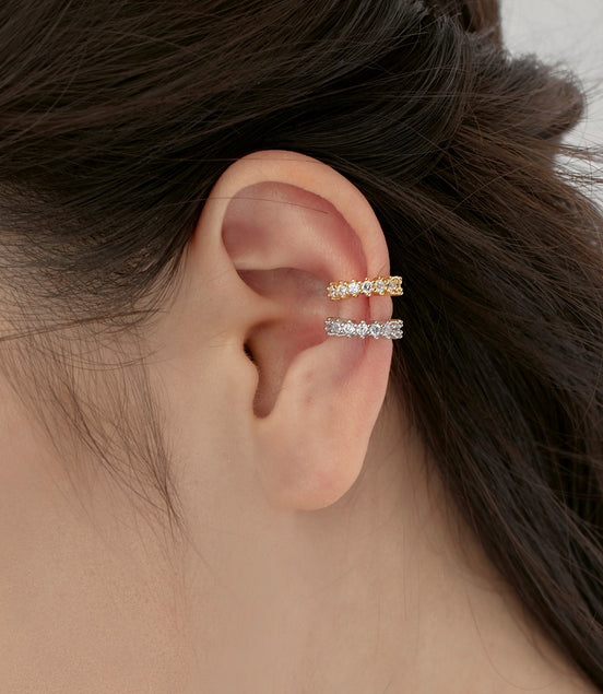 Ear clip made of 925 silver and 18k gold plating with zirconia stones