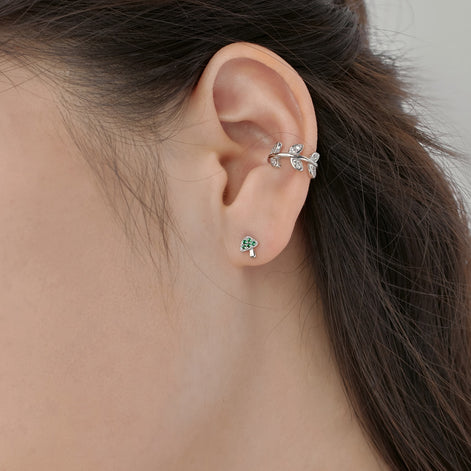 Mushroom/mushroom stud earrings 925 silver with green zirconia stones