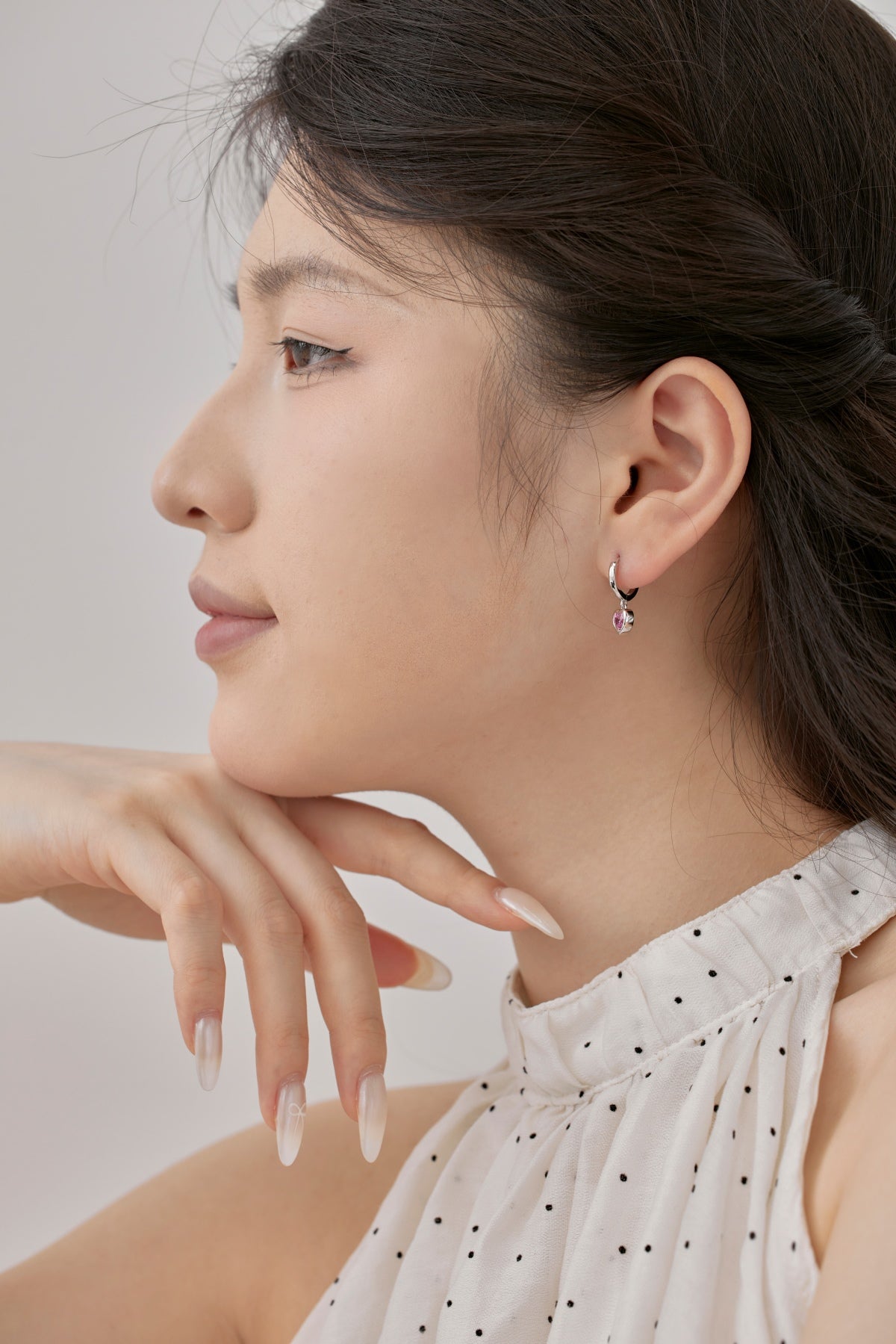 Heart Hoop Earrings 925 Sterling Silver Pink Zirconia Stone