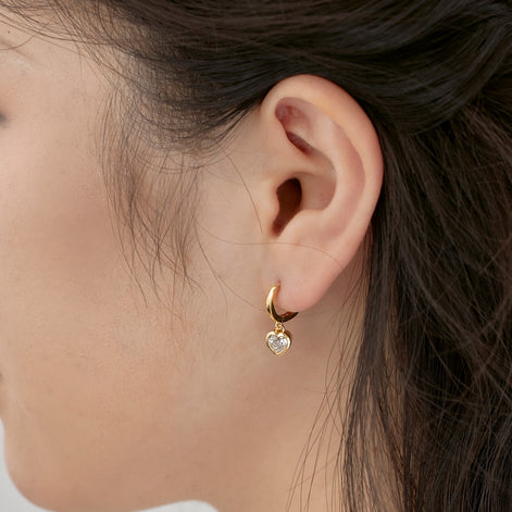 Heart earrings 925 silver gold-plated zirconia stone