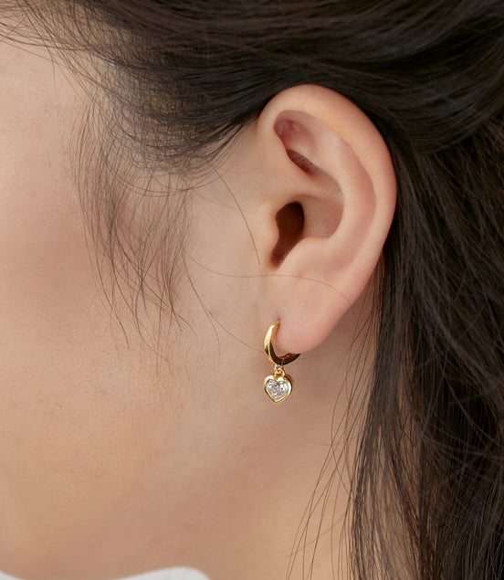 Heart earrings 925 silver gold-plated zirconia stone