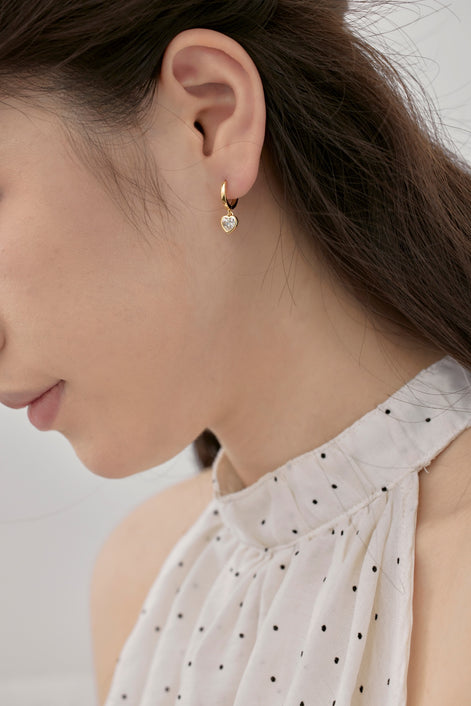 Heart earrings 925 silver gold-plated zirconia stone