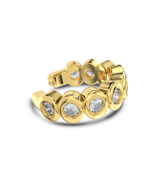 Round ear clip made of 925 silver gold-plated with zirconia stones