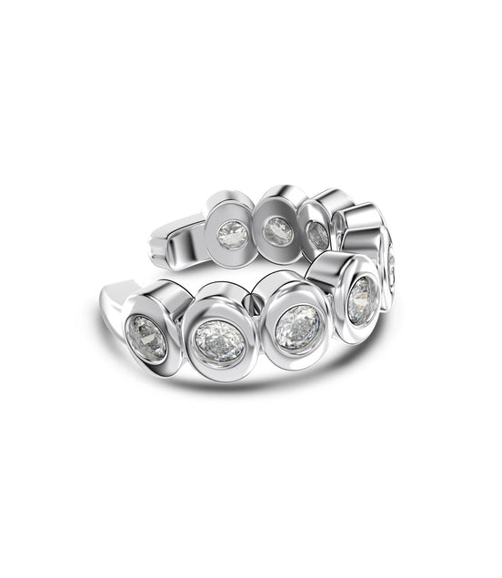 Round ear clip made of 925 silver gold-plated with zirconia stones