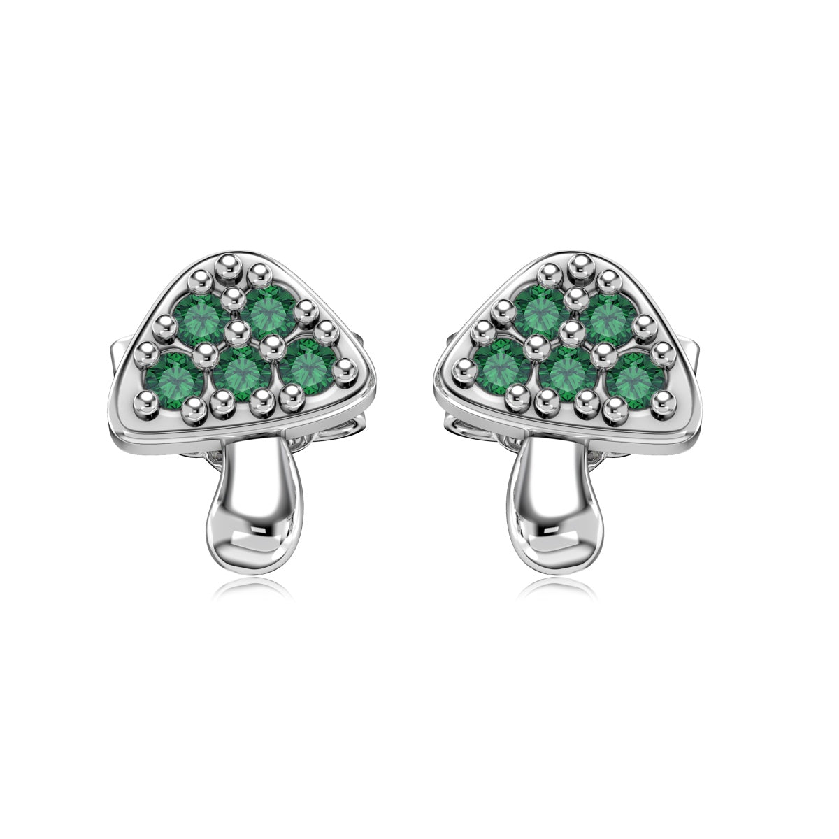 Mushroom/mushroom stud earrings 925 silver with green zirconia stones