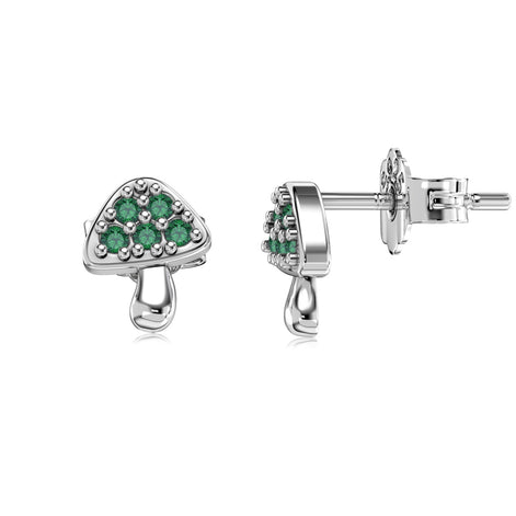 Mushroom/mushroom stud earrings 925 silver with green zirconia stones