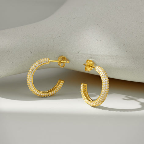 Hoop earrings made of 925 silver – 18K gold-plated, 9 mm/ 15 mm