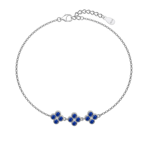 925 silver bracelet with 3x clover leaf pendant, blue zirconia stones