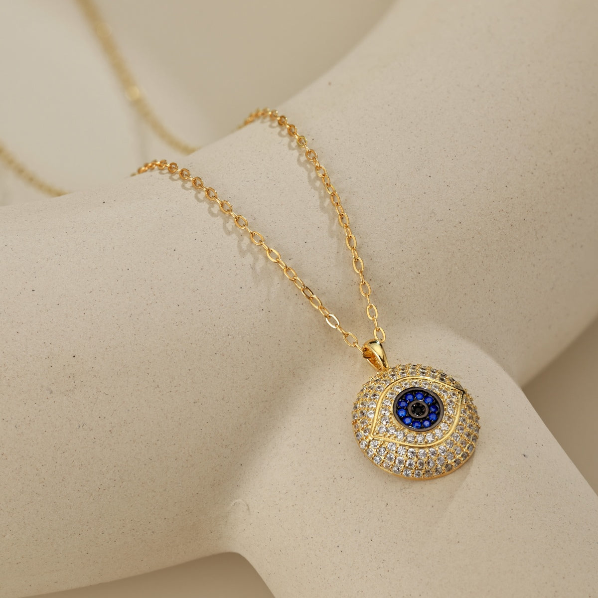 Necklace with eye pendant – 18K gold-plated & set with zirconia