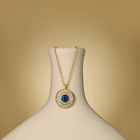 Necklace with eye pendant – 18K gold-plated &amp; set with zirconia