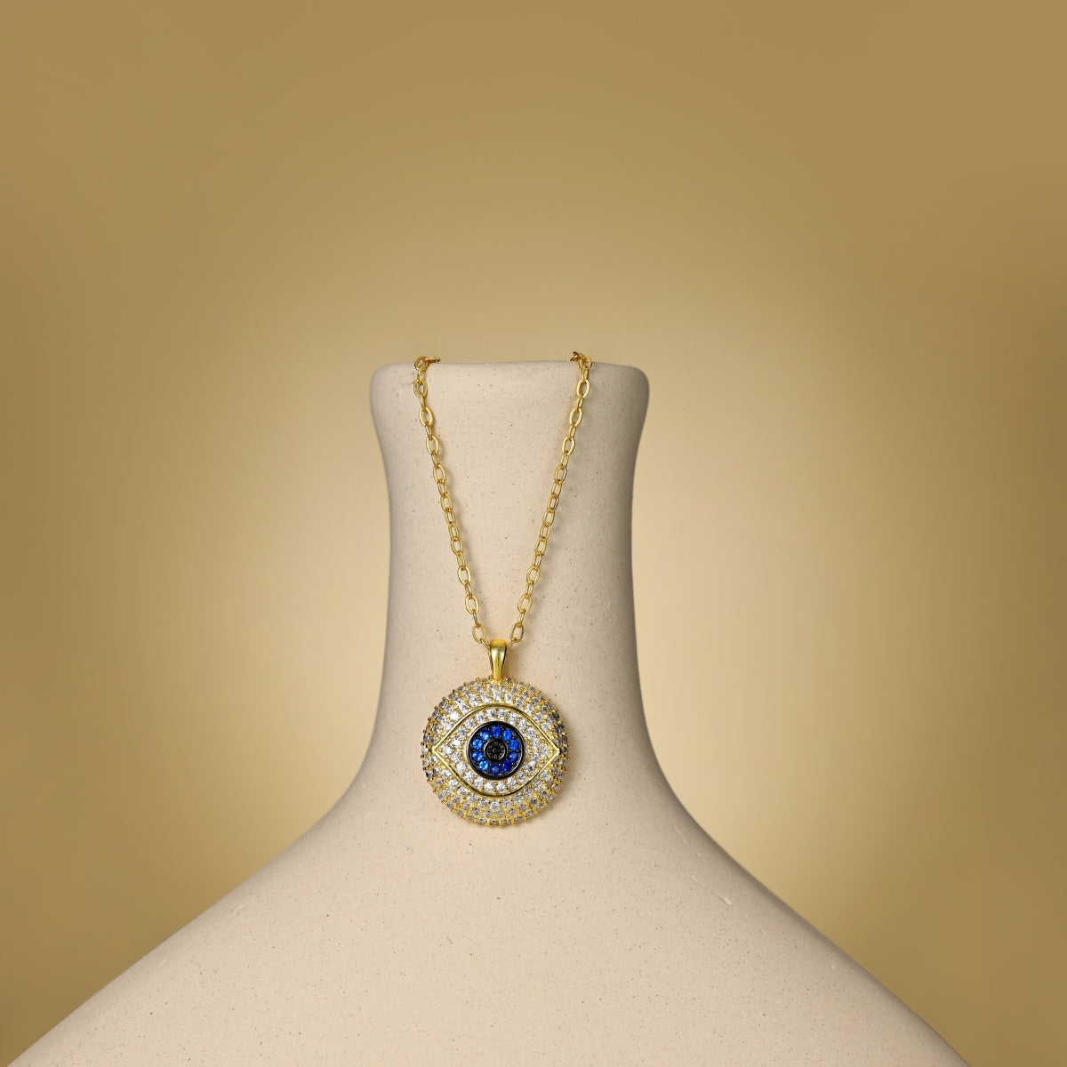 Necklace with eye pendant – 18K gold-plated & set with zirconia