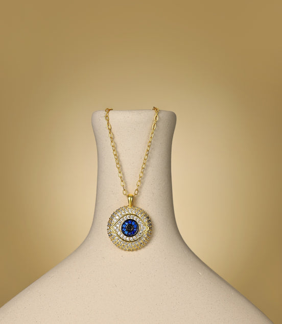 Necklace with eye pendant – 18K gold-plated &amp; set with zirconia