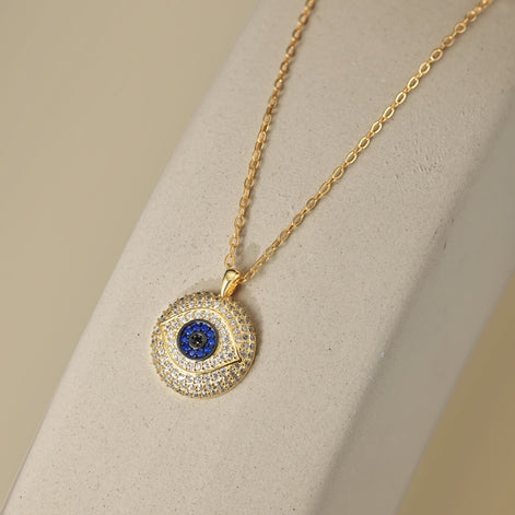 Necklace with eye pendant – 18K gold-plated &amp; set with zirconia