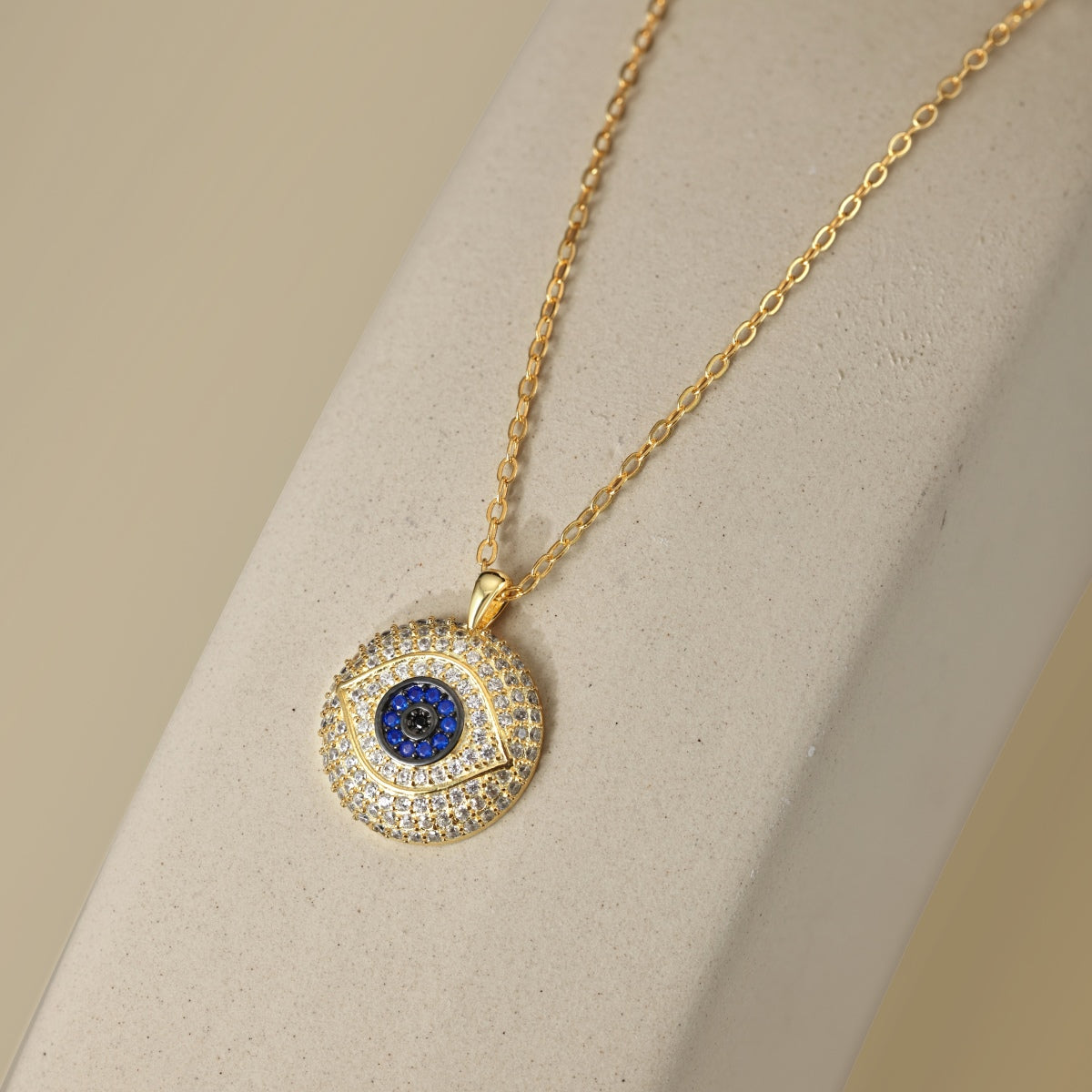 Necklace with eye pendant – 18K gold-plated & set with zirconia