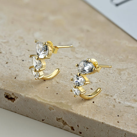 925 Sterling Silver Stud Earrings – 18K gold plated with oval zirconia