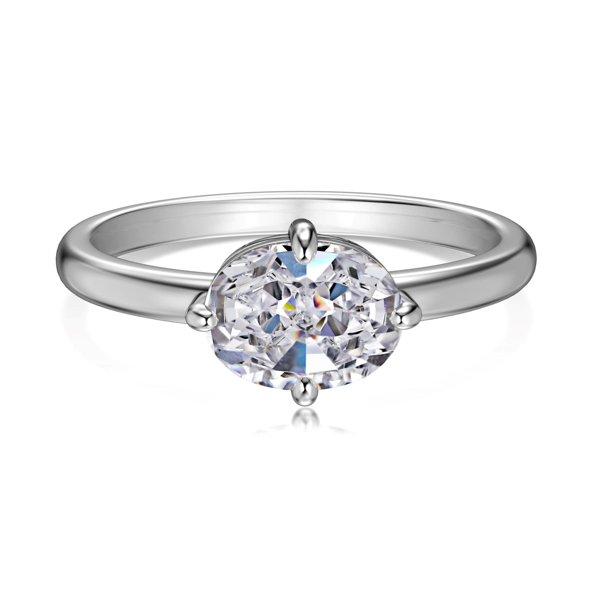 Classic 925 silver ring with oval zirconia stone