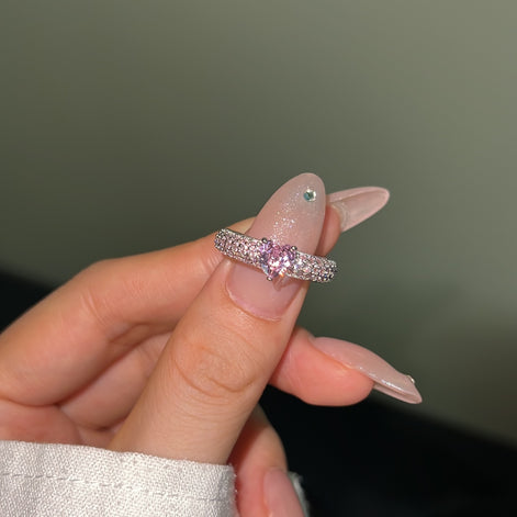 925 silver ring with heart zirconia in pink and sparkling zirconia edge