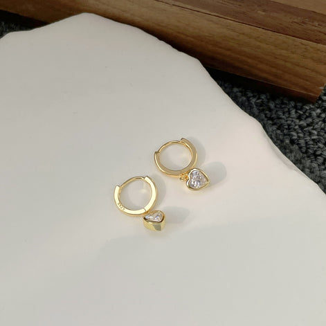 Heart earrings 925 silver gold-plated zirconia stone