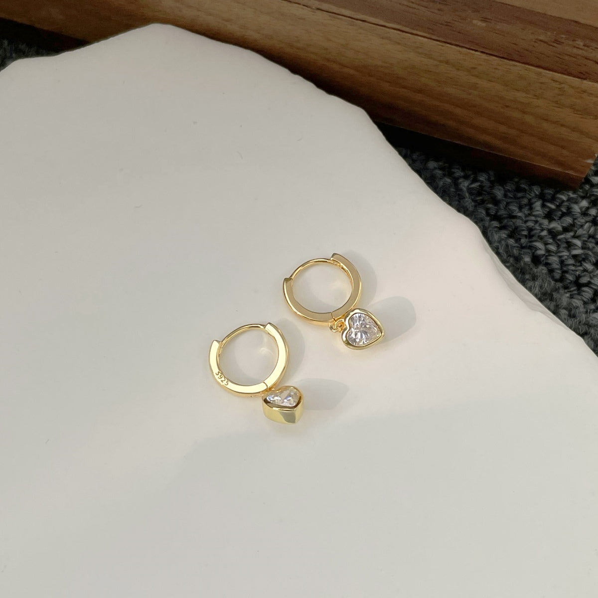 Heart earrings 925 silver gold-plated zirconia stone