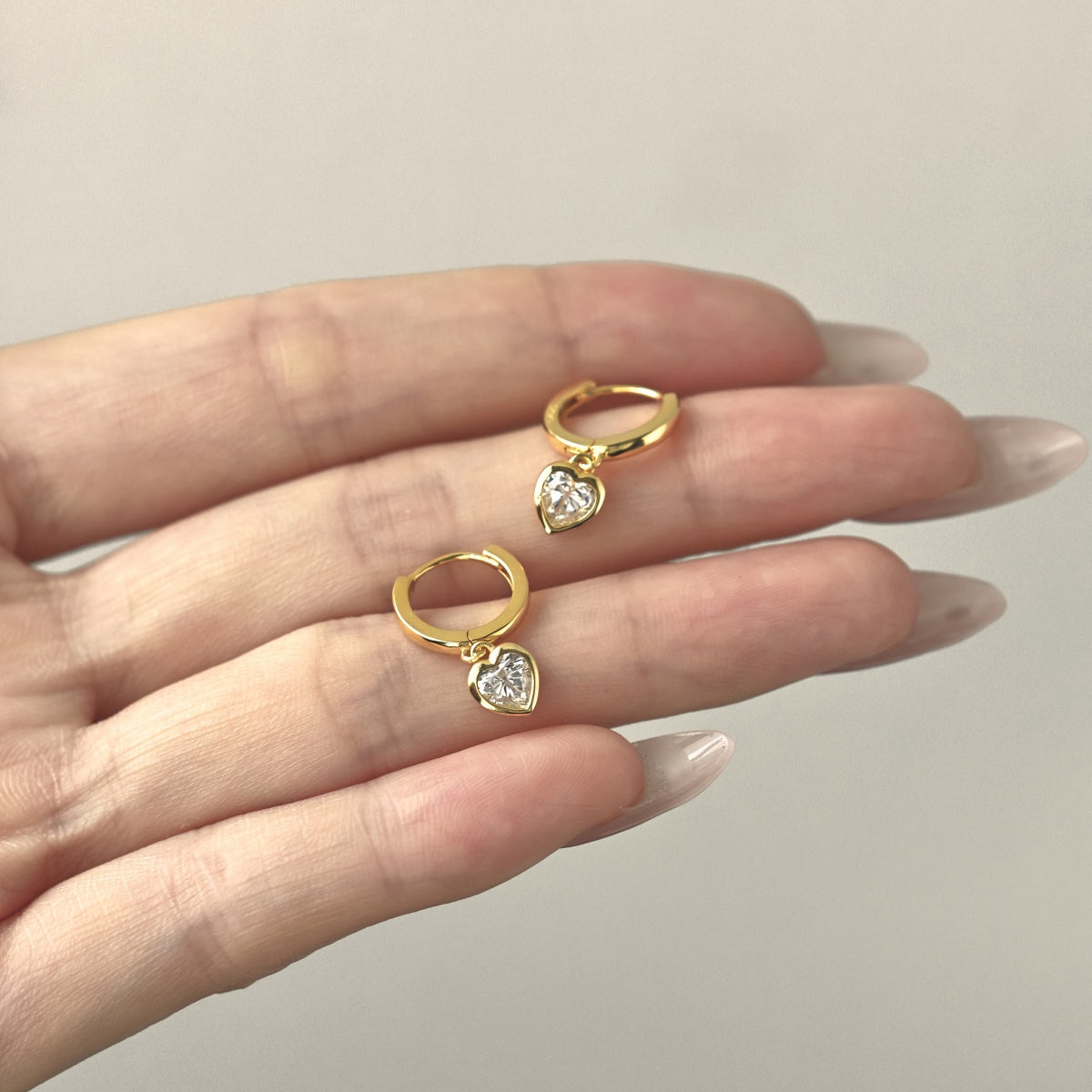 Heart earrings 925 silver gold-plated zirconia stone