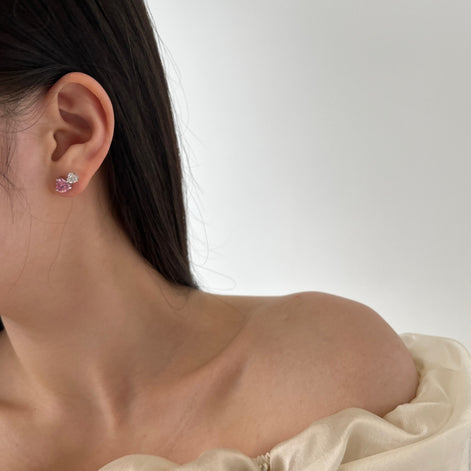 Heart stud earrings 925 silver rhodium-plated pink &amp; white zirconia