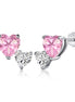 Heart stud earrings 925 silver rhodium-plated pink &amp; white zirconia
