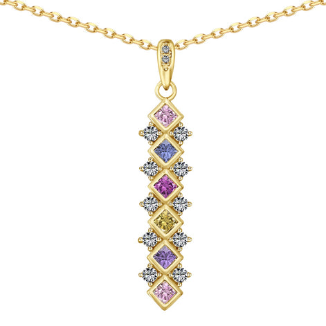 925 Sterling silver chain with square zirconia pendant, 18K gold-plated