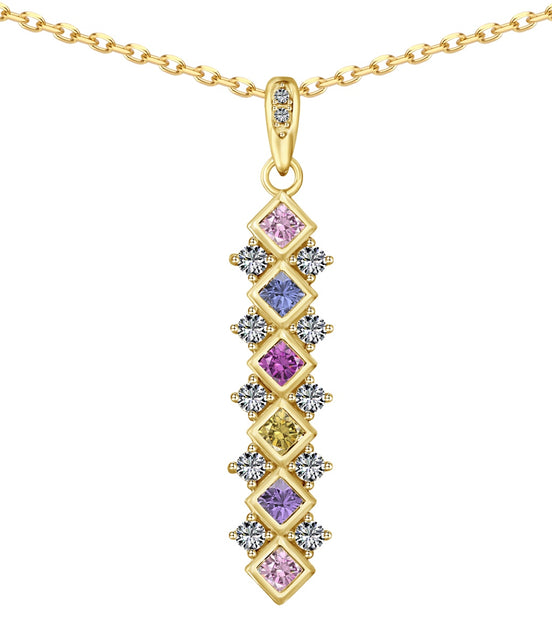925 Sterling silver chain with square zirconia pendant, 18K gold-plated